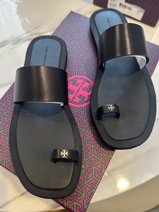 Tory Burch Shoes - Тory Burch Black Sandals with Gold Accent Size 9